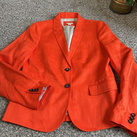 J. Crew Jackets & Blazers - J Crew Womens Size 8 Orange Linen Schoolboy Blazer Lined Two Buttons READ